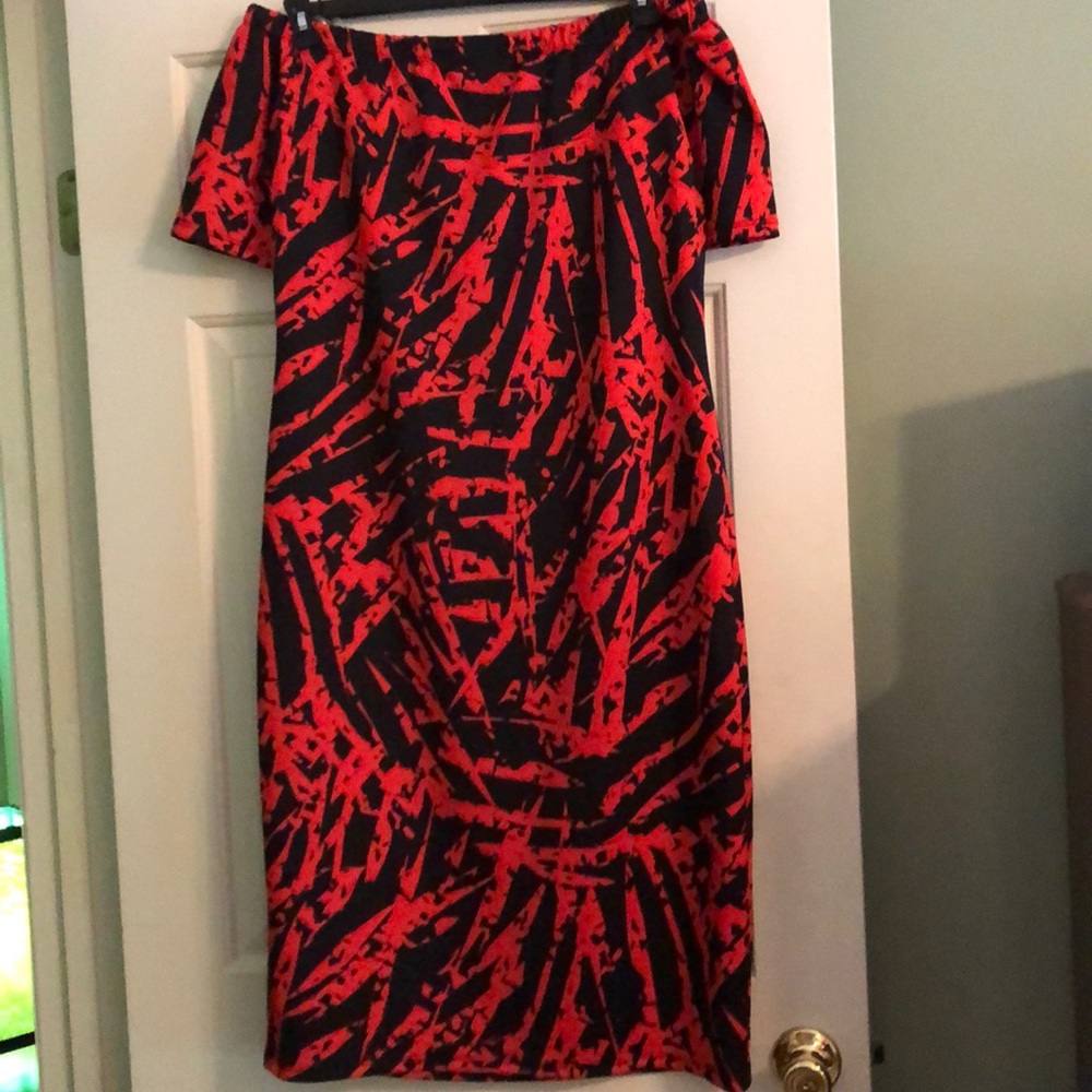 Off the shoulder red and black dress!